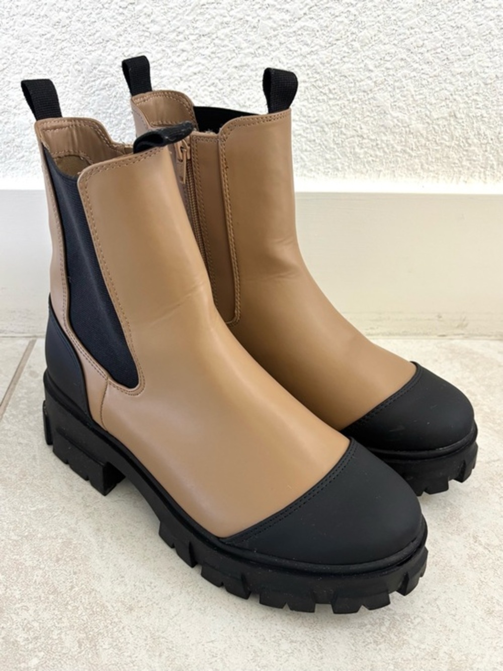 a new day Tan and Black Chelsea Lug Boots
